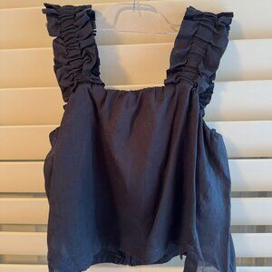 FRAME Ruffle Strap Tank Black